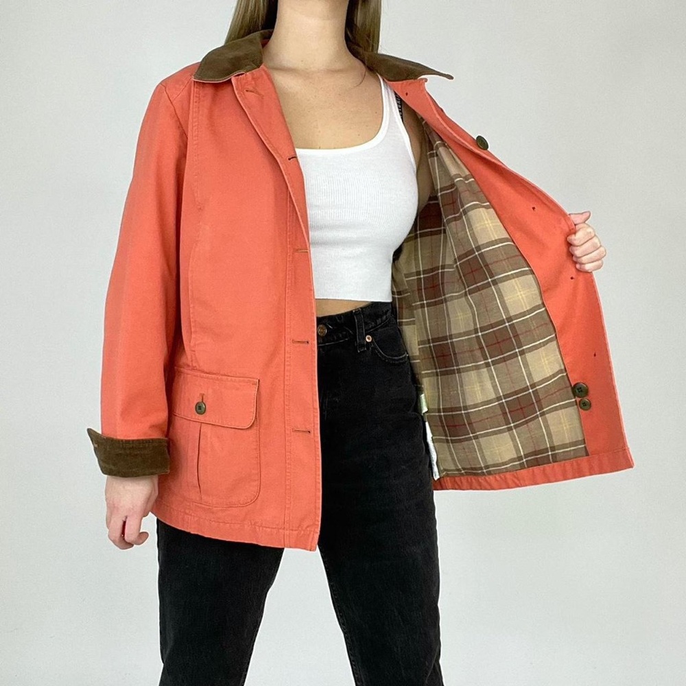 Vintage L.L. Bean plaid lined orange canvas chore coat! 😍
